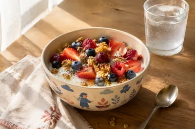 Berry Smoothie Bowl Breakfast Overhead Scene