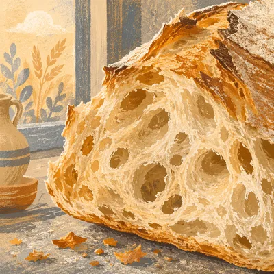 Rustic Sourdough Crumb Texture Close Up