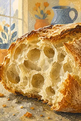 Rustic Sourdough Crumb Texture Close Up