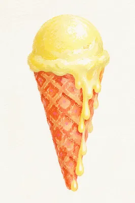 Melting Summer Ice Cream Cone on White