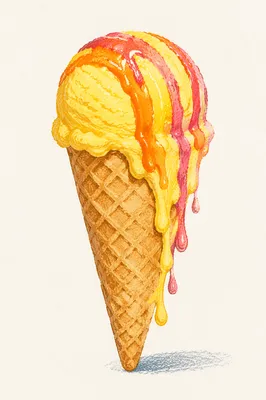 Colorful Melting Ice Cream Cone Still Life