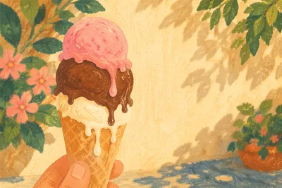 Melting Summer Ice Cream Cone in Sunlight