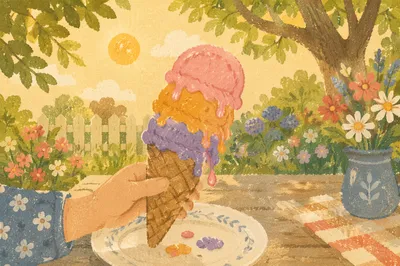 Colorful Melting Summer Ice Cream Cone