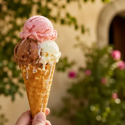 Melting Triple Scoop Summer Ice Cream Cone