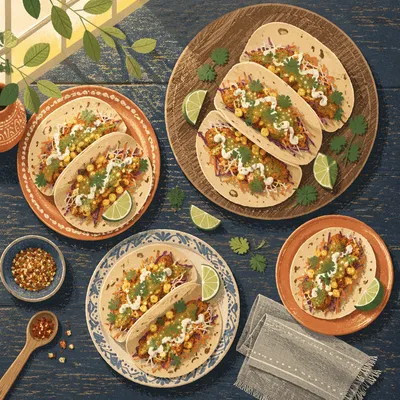 Rustic Overhead Tacos with Lime and Cilantro