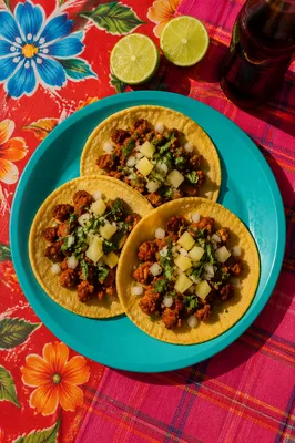 Festive Street Tacos on Turquoise Plate