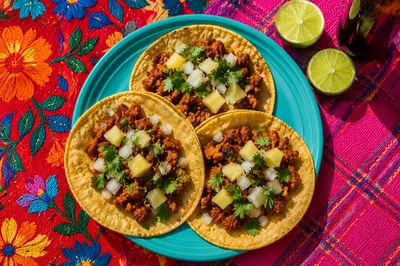 Festive Street Tacos on Turquoise Plate