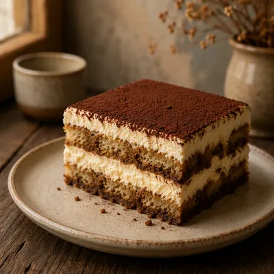 Rustic Tiramisu Slice With Visible Layers