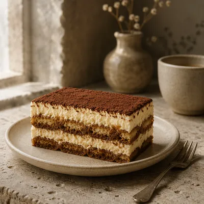 Artisanal Tiramisu Slice with Visible Layers