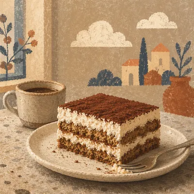 Rustic Tiramisu Slice with Visible Layers