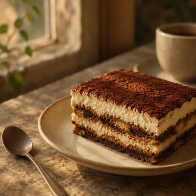 Cozy Tiramisu Slice with Visible Layers