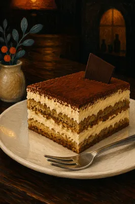 Elegant Tiramisu Slice with Visible Cream Layers