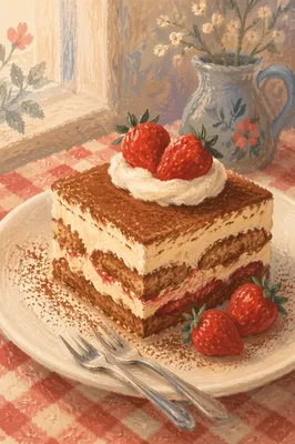 Layered Tiramisu Slice with Strawberries