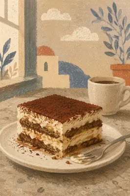 Rustic Tiramisu Slice with Visible Layers