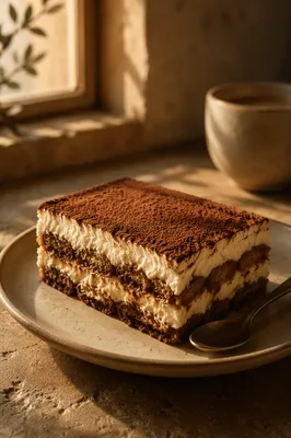Cozy Tiramisu Slice Side View Dessert