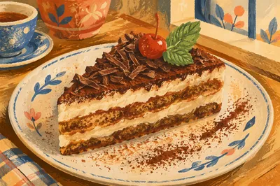 Layered Tiramisu Slice With Cherry