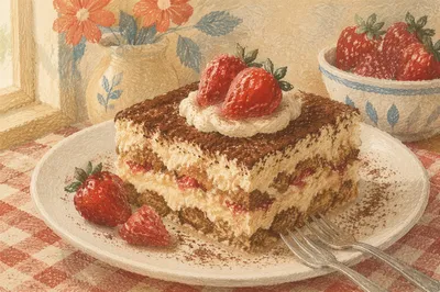 Layered Tiramisu Slice with Strawberries