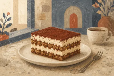 Artisanal Tiramisu Slice with Visible Layers