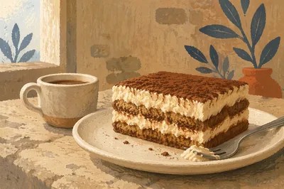 Rustic Tiramisu Slice with Visible Layers