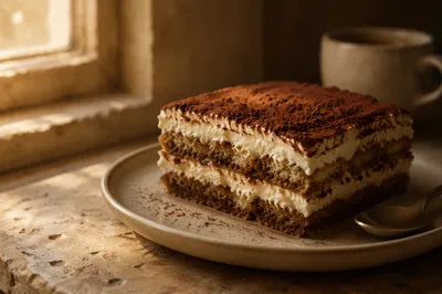 Cozy Tiramisu Slice with Visible Layers