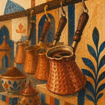 Foamy Turkish Coffee in Hammered Copper Cezve
