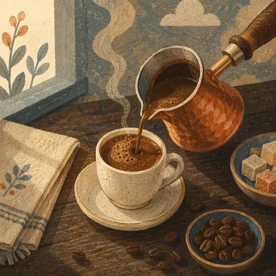 Turkish Coffee Pour in Copper Pot