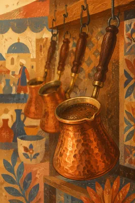 Foamy Turkish Coffee in Copper Cezve