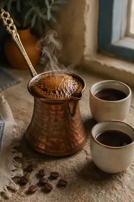 Turkish Coffee Foam in Copper Pot