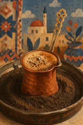 Turkish Coffee Brewing in Copper Pot