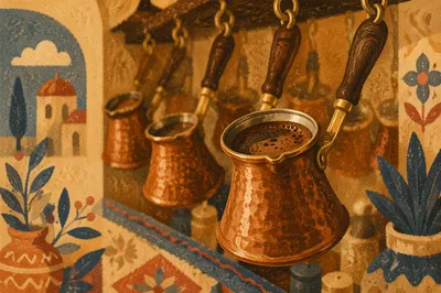 Foamy Turkish Coffee in Copper Cezve