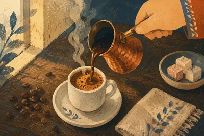 Turkish Coffee Pour in Copper Pot