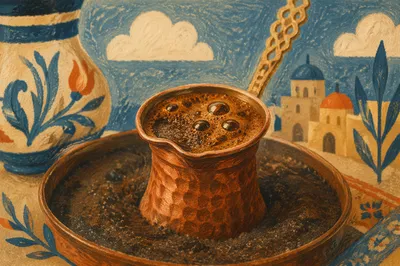 Turkish Coffee Brewing in Copper Pot