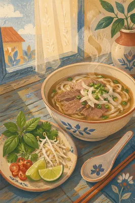 Steaming Vietnamese Pho by Kitchen Window