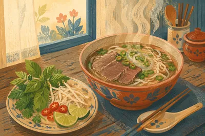 Steaming Vietnamese Pho by Kitchen Window