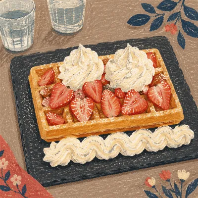 Belgian Waffles with Strawberries and Cream