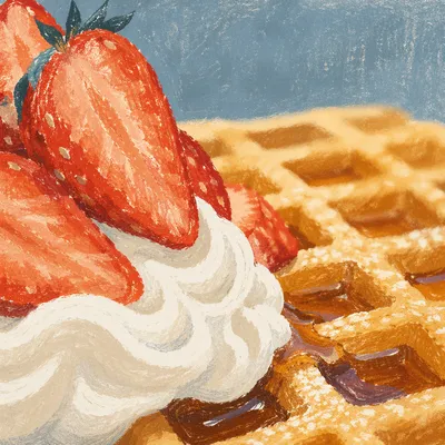 Belgian Waffle with Strawberries and Cream