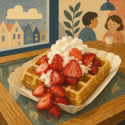 Belgian Waffle With Strawberries and Cream