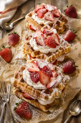Belgian Waffles With Strawberries and Cream
