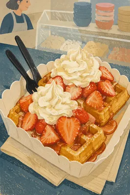 Belgian Waffles with Strawberries and Cream