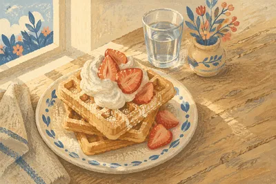 Golden Belgian Waffles with Strawberries