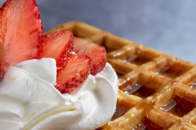 Belgian Waffle with Strawberries and Cream