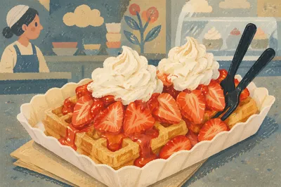 Waffles With Strawberries and Whipped Cream