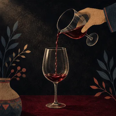 Elegant Red Wine Pour in Crystal Glass