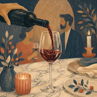 Elegant Red Wine Pour in Crystal Glass