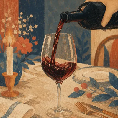Elegant Red Wine Pour at Candlelit Table