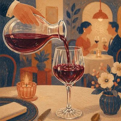 Elegant Red Wine Pour at Candlelit Table