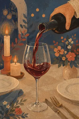 Elegant Red Wine Pour at Dinner