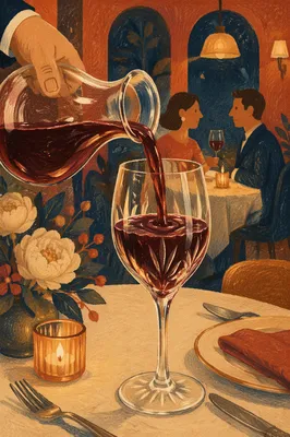 Elegant Red Wine Pour at Dinner
