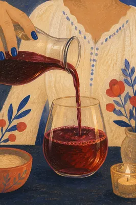 Elegant Red Wine Pour with Ruby Reflections