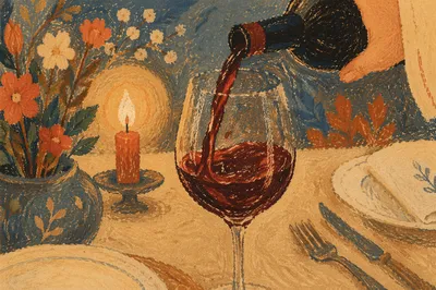 Elegant Red Wine Pour at Dinner